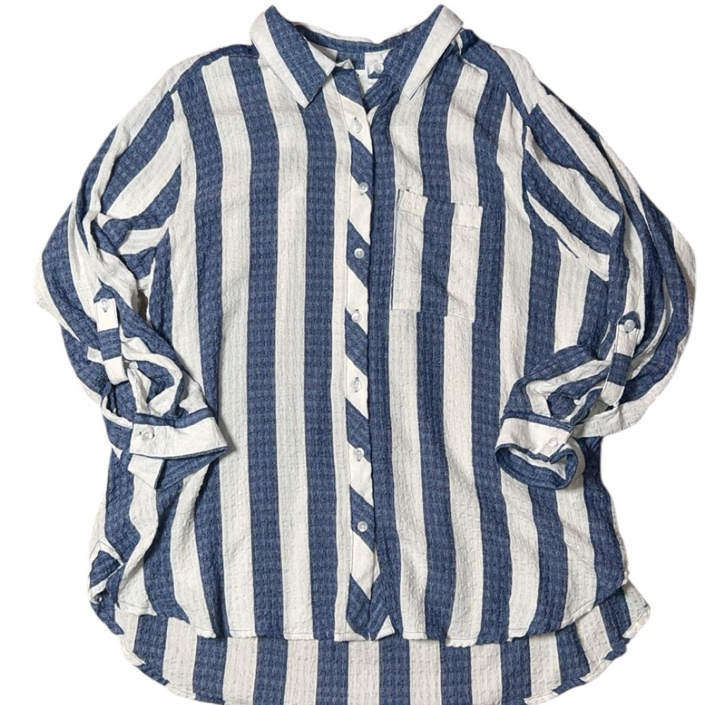 Blue and White Striped Kids Shirt